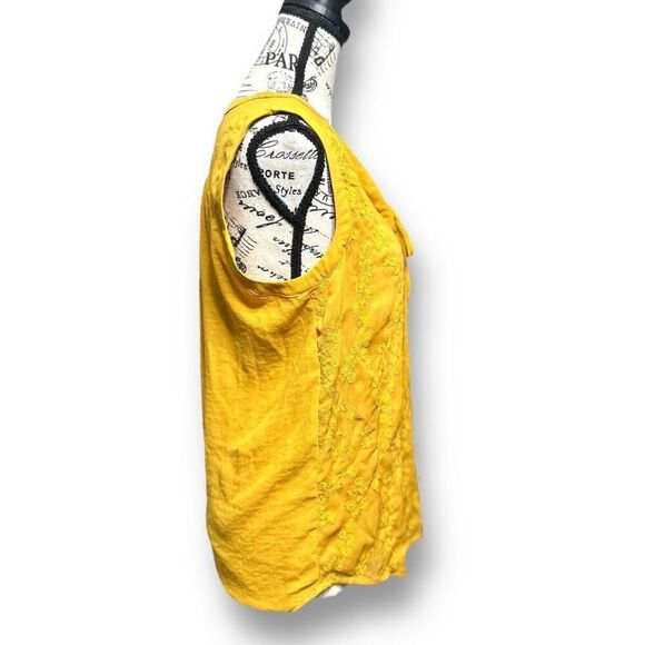 Maeve Anthropologie 4 Yellow Blouse Lace Up Floral Embroidered Sleeveless Lined - Picture 4 of 10